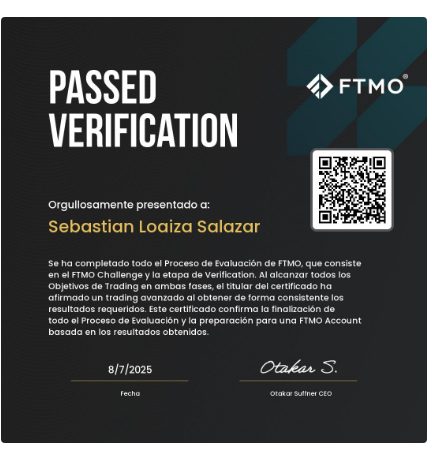 Certificado FTMO Verification superado